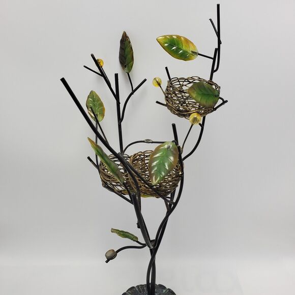 Metal Tree Tealight Candle Holder Bird Nest French Country Farmhouse 3D Leaves - Picture 2 of 10